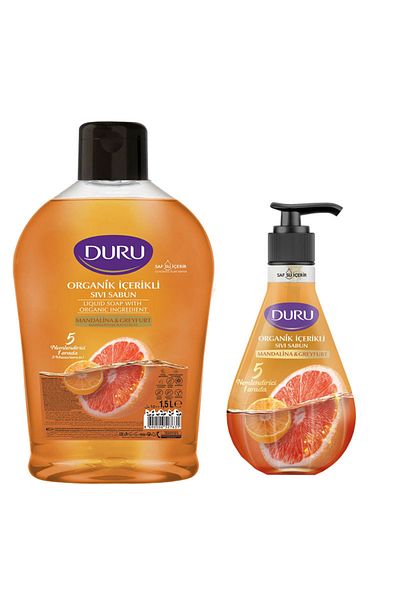 Duru Organic Container Tangerine & Grapefruit Liquid Soap 1.5 L + 500 Ml