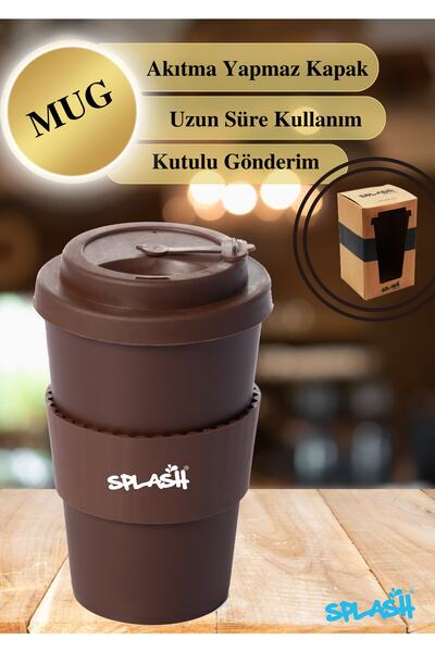 SPLASH Kahverengi 350 ml Termos Mug Akıtmaz Kapak Çay Kahve Bardağı Özel Kutulu