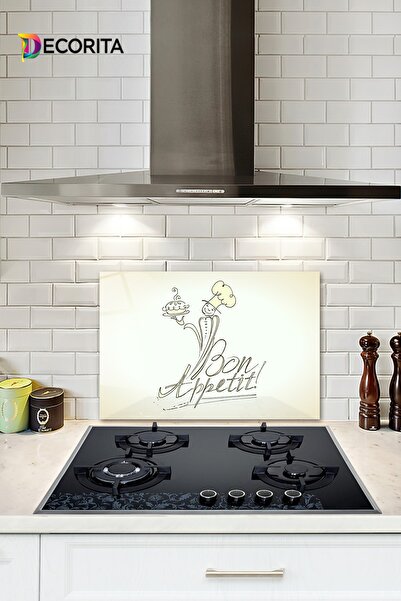 Decorita Cam Ocak Arkası Koruyucu | Bon Appetit - Şef | 40cm X 60cm