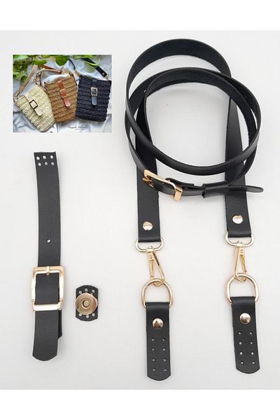 angel çanta aksesuar Black Faux Leather Bag Set with Light Gold Metal