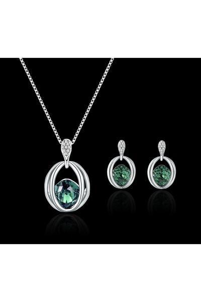 Takıtolia Grape Gümüş Kaplama Kristal Yeşil Taşlı Sevgililer Günü Hediye Sark...