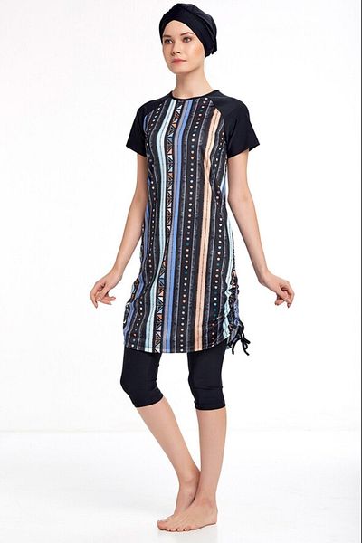 Adasea Γυναικείο Lycra Semi-Closed κοντομάνικο Hijab μαγιό 3409 Μαύρο