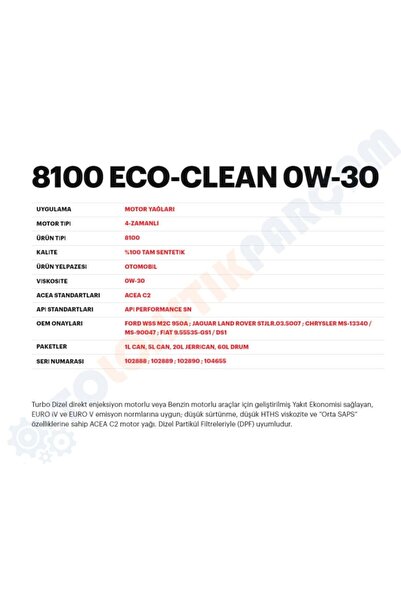 Motul 8100 Eco-clean 0w30 Motor Yağı 5 Litre (11.2022 Tarihli)