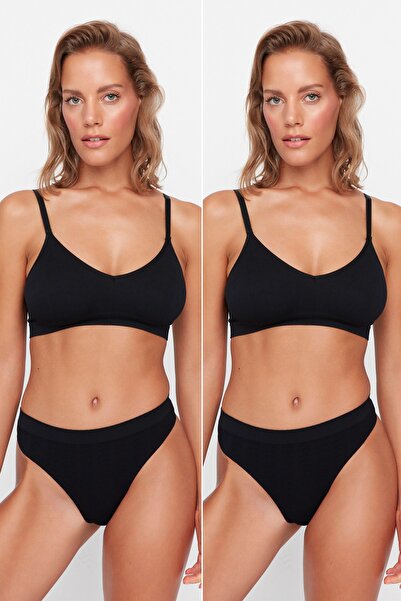 Kolekcia Trendyol Čierne 2-balenie bezšvových/bezšvových textúrovaných tanga ...