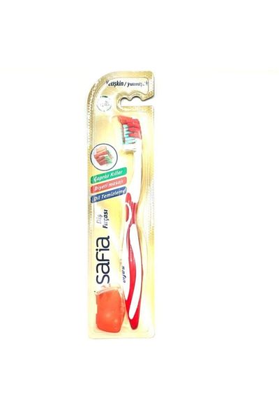 Safia Adult Soft Single Toothbrush Red White Color
