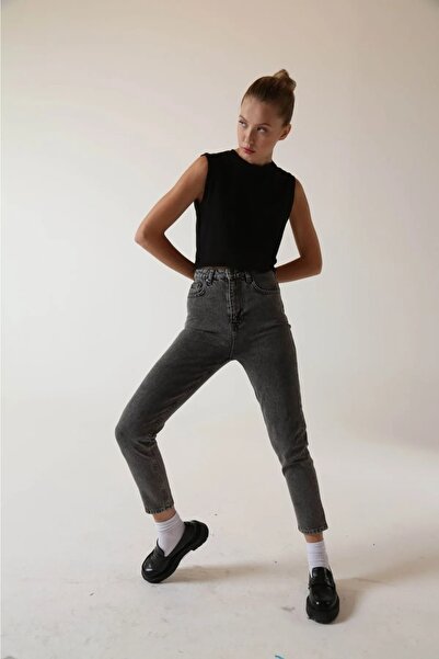 DRC trend Bonjour Mom Fit Jeans Smoke Color Jeans Anthracite Lycra Boyfriend