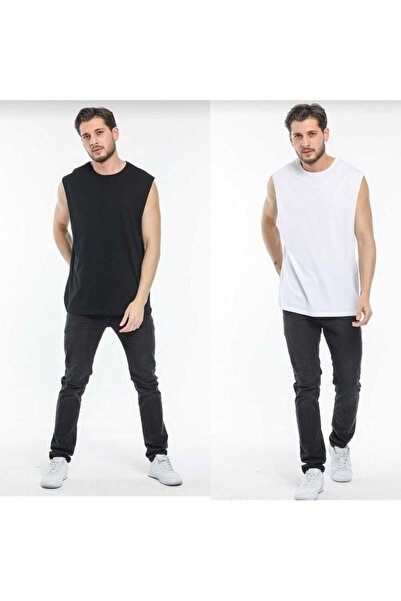 THE ONE Σετ 2 ανδρικών μπλουζών με μαύρο και άσπρο χρώμα, με μανίκια μηδέν κα...