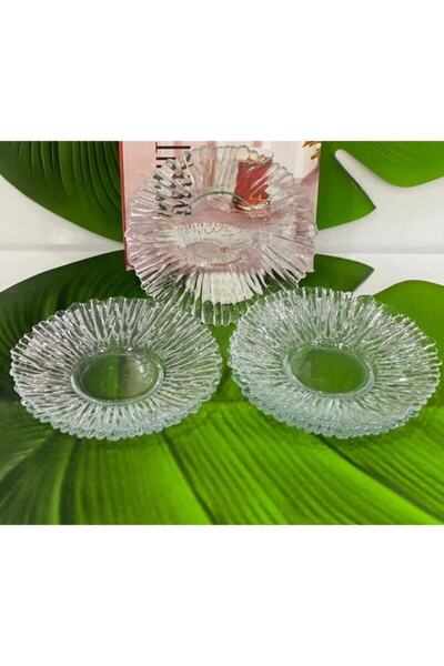 Morza 6 Lı Cam Dekorlu Çay Tabak Ve Sunumluk 3.5cm
