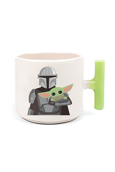 GünayStore Double Turkish Coffee Cup & Espresso Baby Yoda Green Handle T Handle 200 Ml