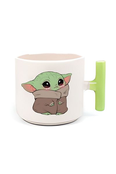 GünayStore Double Turkish Coffee Cup & Espresso Baby Yoda Green Handle T Handle 200 Ml