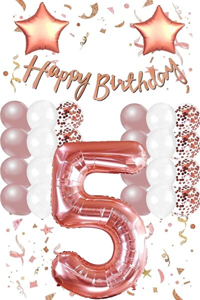 Bkmc Rose Gold Concept Birthday Celebration Set; White Gold Confetti Balloon,...