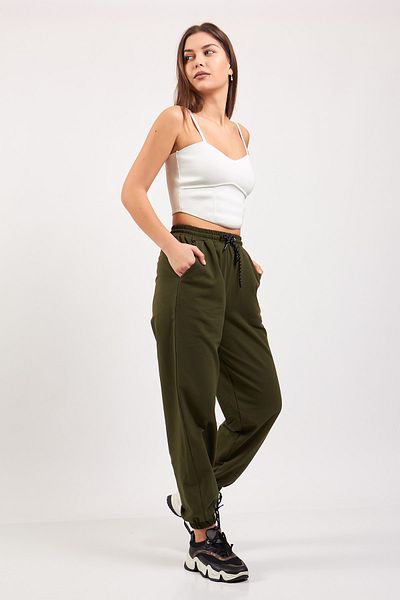 Moda Tuğram Χακί Oversize Φούτερ με ελαστική μέση και πόδια