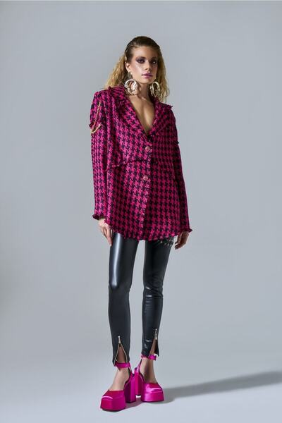BASAKLA OFFICIAL Zincir Detaylı Oversize Tüvit Carina Blazer Ceket - Exclusıve