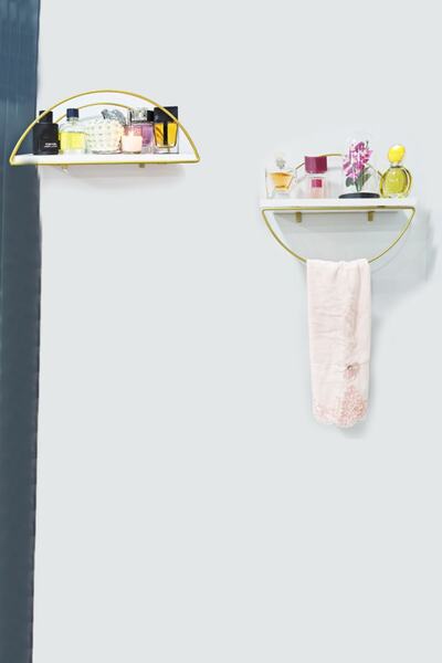 Genel Markalar 2 Adet Dekoratif Metal Gold Duvar Rafı Havluluk Banyo Mutfak D...
