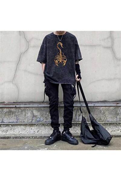 Touz Moda Dompuleri Fashion Washable Gothic Scorpion Unisex Vintage T-shirt
