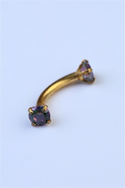 HD PİERCİNG Koyu Hologram Taşlı Kaş & Rook Gold Piercing