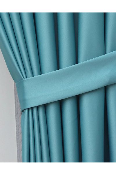 YS PERDE TASARIM Luxury Satin Blackout Blackout Background Curtain High Quality 1/3 Close Pleat - Turquoise
