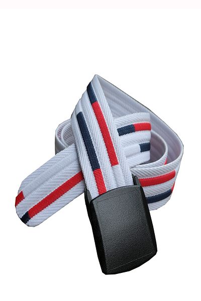 Kemer Dünyası Anti Allergic Ykk Tactical Style White Striped Cloth Belt with Plastic Buckle
