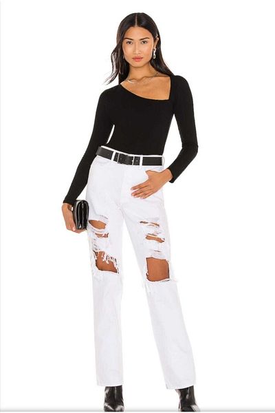 Zagrep Women's Long Sleeve Asymmetrical Cut Silk Jersey Bodysuit