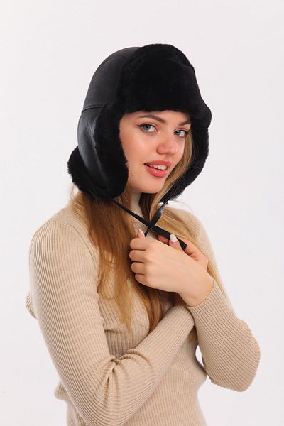 fubileather Кожена шапка-ушанка от естествена кожа