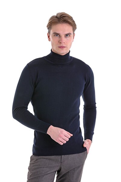 Hatemoğlu Navy Blue Comfort Fit Plain Crew Neck Wool Knitwear Sweater