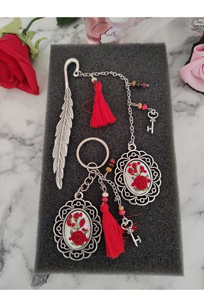 adilstore Bookmark And Keychain Set Brazilian Embroidery Embroidered Bookmark And Keychain Set