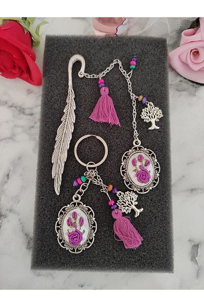adilstore Bookmark And Keychain Set Brazilian Embroidery Embroidered Bookmark And Keychain Set