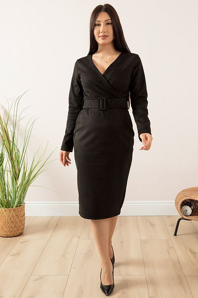 PULLIMM Suede Double Breasted Collar Belted Dress 13407