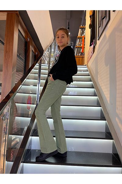Marions Girl's Velvet Green Flared Trousers