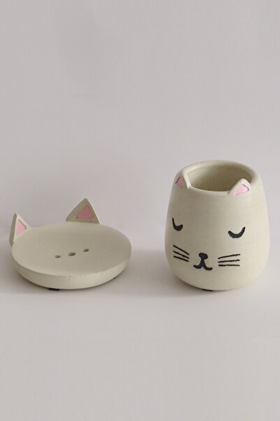 Ghogol Home pisică Set pentru periuță de dinți și săpun din beton