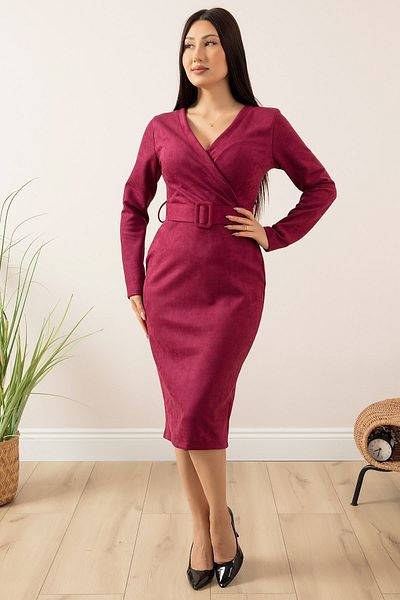 PULLIMM Rochie din piele intoarsa cu guler dublu cu curea 13407