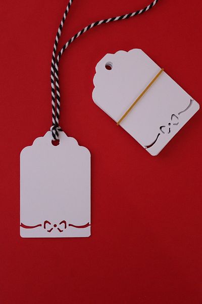 demontecraft White Bow Hole Note Card, White String Product Card, Label 15 Pieces