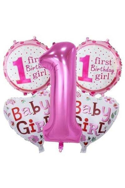 hediyehobihersey 1 Year Old Set of 5 Foil Pink