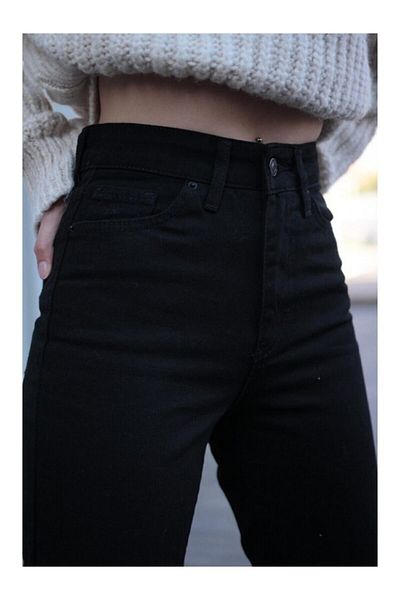 BROSERER Simurg Boyfriend Lycra Black High Waist Mom Jeans