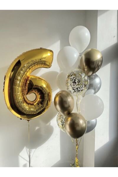MERİ PARTİ 6 Yaş Rakam Balon 6 Yaş Folyo Balon Doğum Günü Krom Balon Ve Latek...