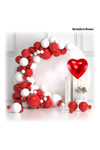 MERİ PARTİ Kırmızı Beyaz Balon Ve Balon Zinciri 100 Adet Lateks Balon Kalp Fo...