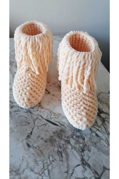 MERUT STYLE HAYATINI RENKLENDİR Ev Botu Panduf Kadife Krem Rengi Püsküllü El Örgüsü