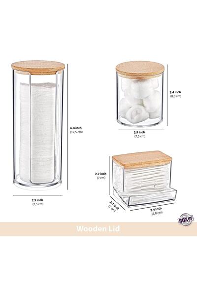 Box Up Ahşap Kapak Görünümlü 3'lü Organizer Seti- Şık Makyaj Organizer-plastik