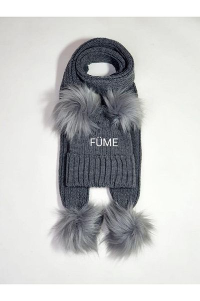 Luxury Brands Set Beanie Gogo Bici Pompon 0-8 Ani Afumat