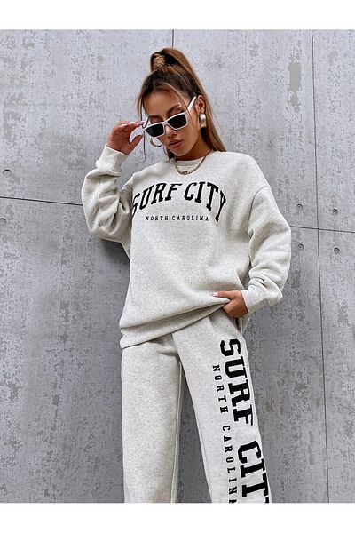 Machetta Σετ φόρμας Grey Melange 3 Thread Surf City Printed Oversize
