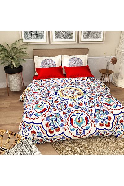 ALACA HOME COLLECTİON طقم غطاء لحاف مزدوج بولينو مكون من 6 قطع باللونين الأحمر والأبيض
