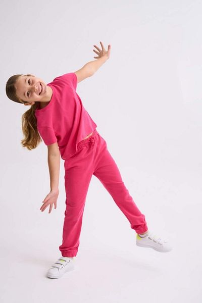 THERECOLOR Pink Organic Sweatpants Girl's Lace-up Two-Pocket