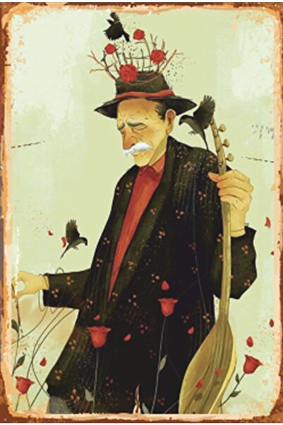 Hayat Poster Aşık Veysel Yağlı Boya Retro Ahşap Poster