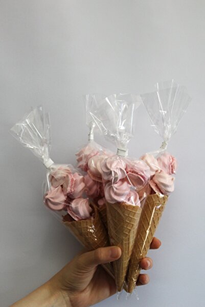 BOMPİ Süt Çocuk Kornet Külah Beze 24 Adet Pembe