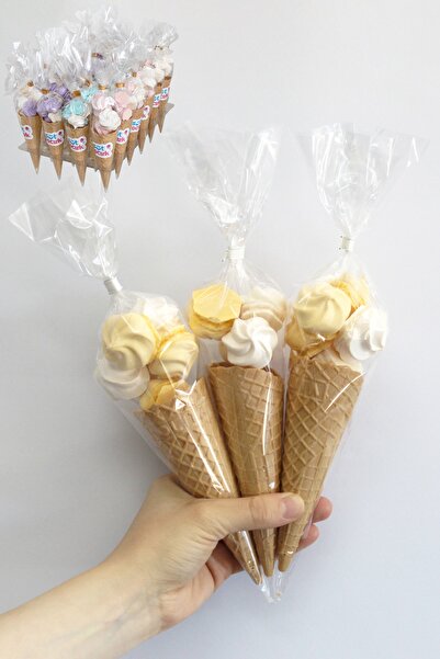 BOMPİ Süt Çocuk Kornet Külah Beze 24 Adet Sarı-beyaz