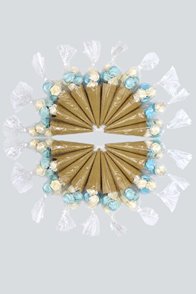 BOMPİ Süt Çocuk Kornet Külah Beze 24 Adet Mavi - Beyaz