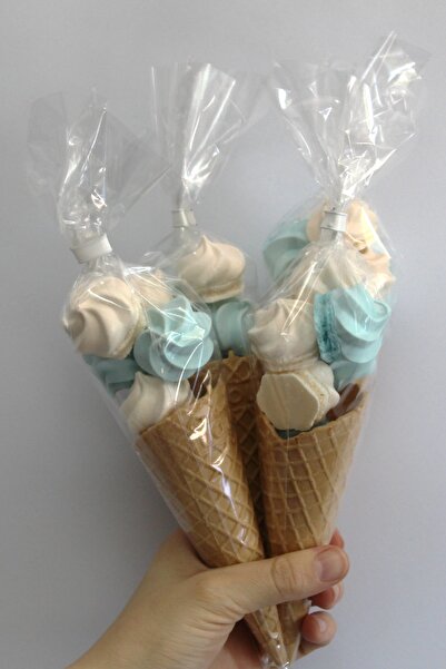 BOMPİ Süt Çocuk Kornet Külah Beze 24 Adet Mavi - Beyaz