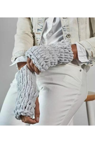 BurDen Dekoratif Ürünler & Tasarım Mănuși umflate gri Design trendy tricotate manual Moda de iarnă Accesoriu în stil nordic fără degete