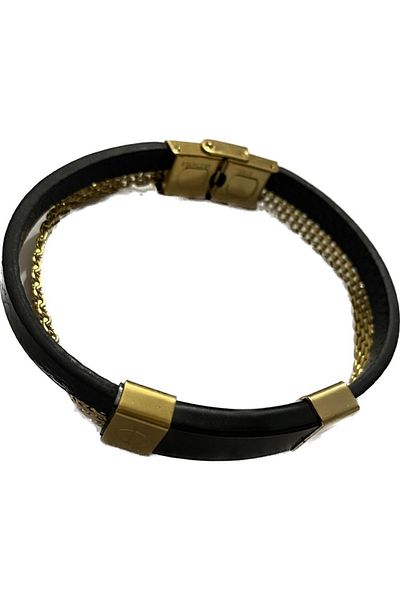 Elif Yellow Metal Bracelet - Leather, 605556   Model