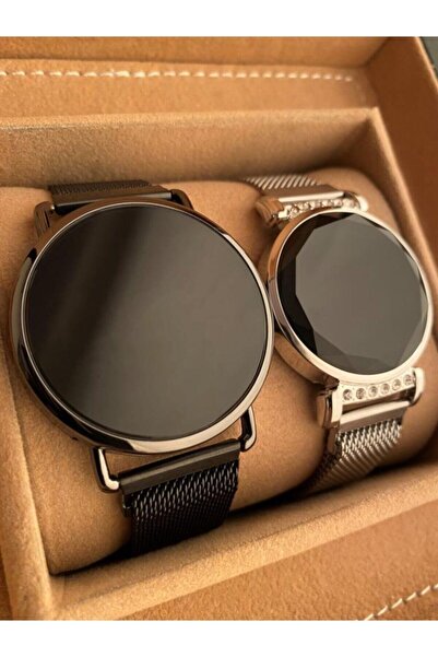 ÇENÇEN Dokunmatik Led Ekran Erkek Siyah Kadın Taşlı Gümüş Renk Mıknatıslı Sev...